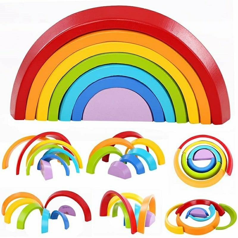 Building Blocks |   Baby Wood Stacking Rainbow Blocks Toy Building Blocks Building Blocks