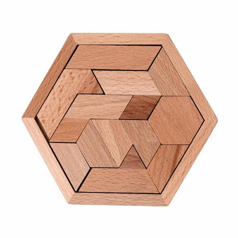 Building Blocks |   Hexagonal Wooden Geometric Shape Jigsaw Puzzles Board Game Building Blocks Building Blocks