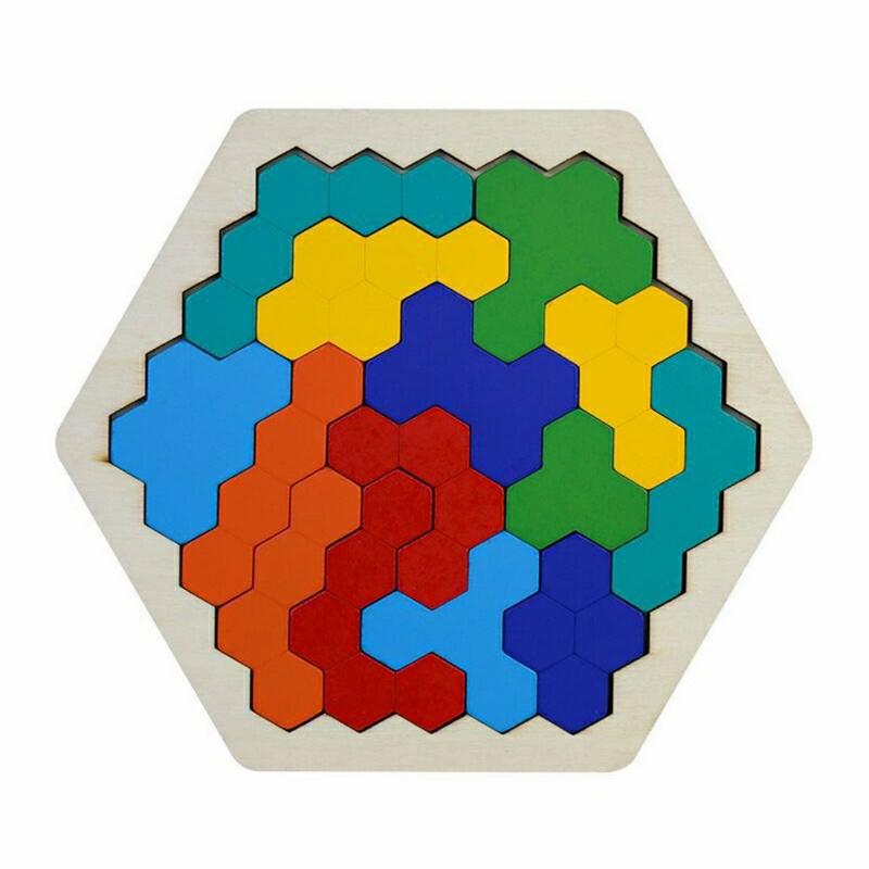 Building Blocks |   Hexagonal Wooden Geometric Shape Jigsaw Puzzles Board Game Building Blocks Building Blocks