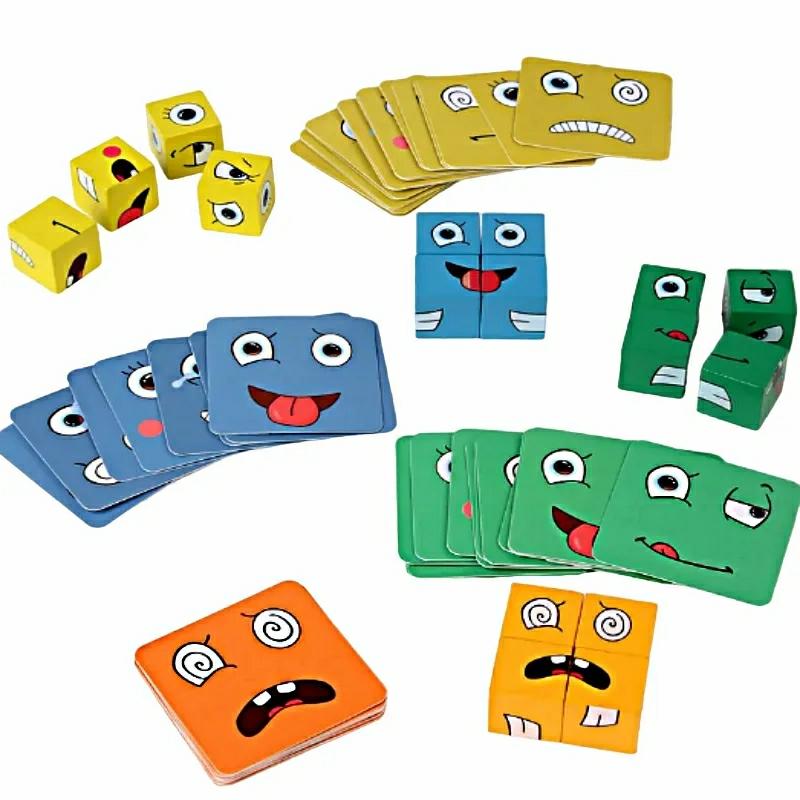 Building Blocks |   Kids Face Change Expression Puzzle – Building Blocks Montessori Cube Table Game Toy Wooden Educational Toys For Children Building Blocks Building Blocks