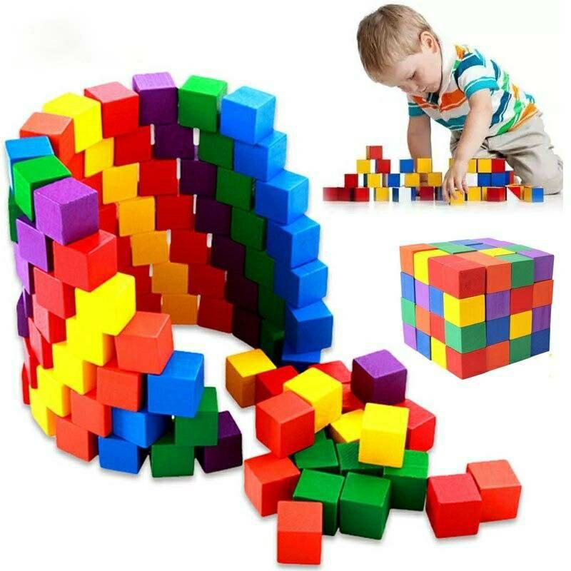 Building Blocks |   Wooden Cubes Colorful Puzzle Making Diy Craft Blocks Building Blocks Building Blocks