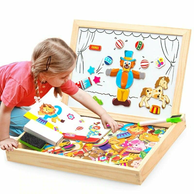 Educational Toys |   100+Pcs Wooden Multifunction Magnetic Drawing Board Educational Toys Animal