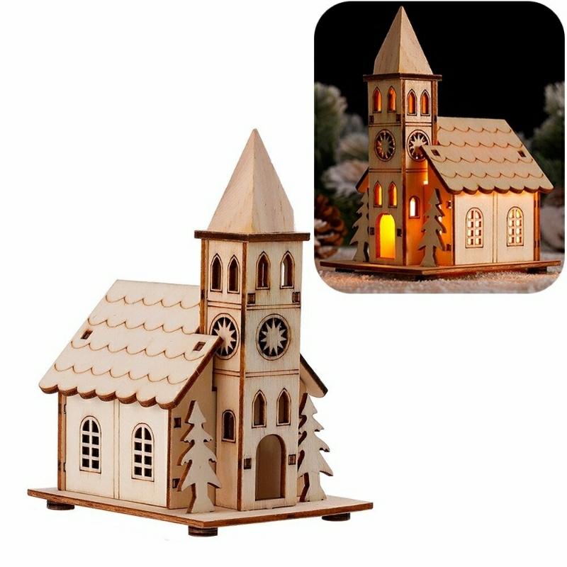 Educational Toys |   Christmas Ornaments Diy Natural Wooden Hanging Log Cabin With Warm Led Lights Educational Toys Educational Toys