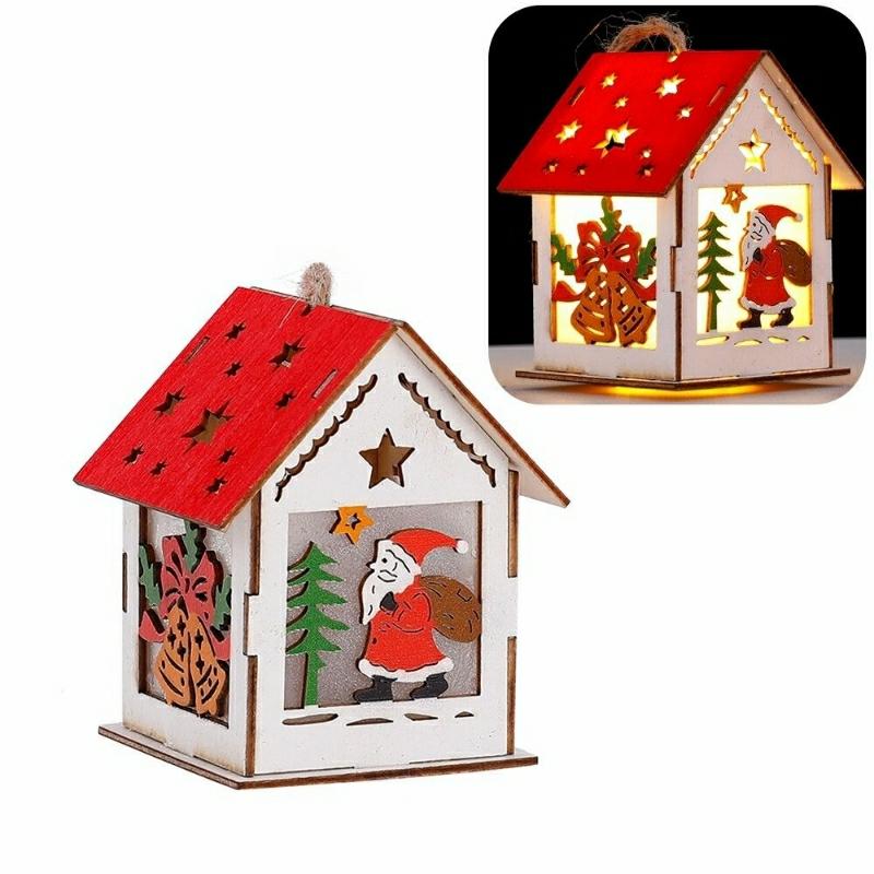 Educational Toys |   Christmas Ornaments Diy Natural Wooden Hanging Log Cabin With Warm Led Lights Educational Toys Educational Toys