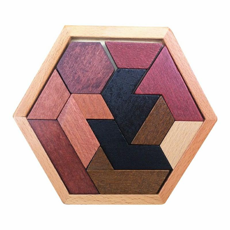 Educational Toys |   Hexagonal Wooden Geometric Shape Jigsaw Puzzles Board Game Building Blocks Building Blocks