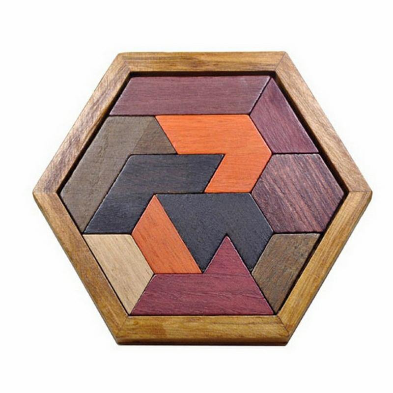 Educational Toys |   Hexagonal Wooden Geometric Shape Jigsaw Puzzles Board Game Building Blocks Building Blocks