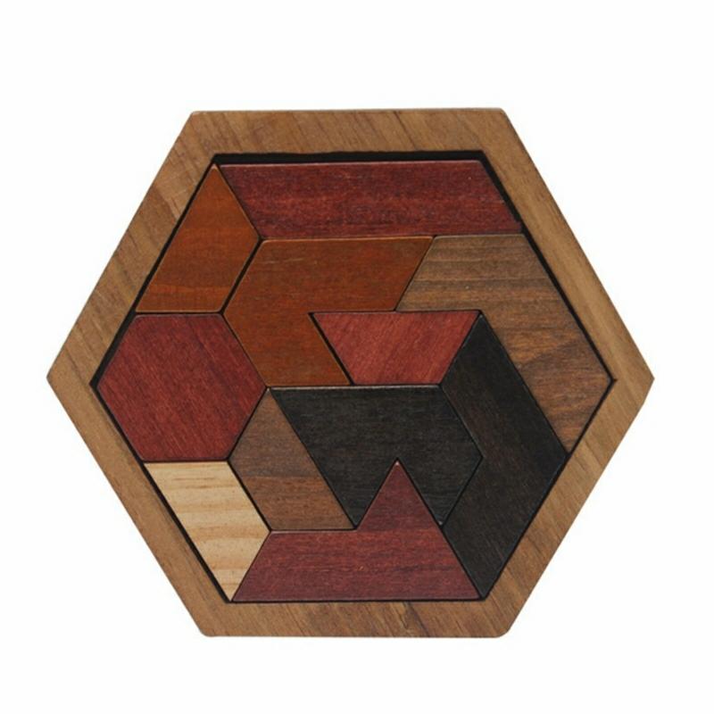 Educational Toys |   Hexagonal Wooden Geometric Shape Jigsaw Puzzles Board Game Building Blocks Building Blocks