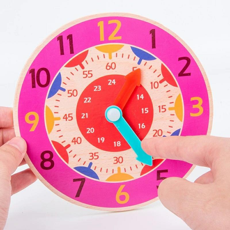 Educational Toys |   Wooden Learning Clock – Kids Colorful Time Clock Hour,Minute,Second Cognition Educational Toys Blue