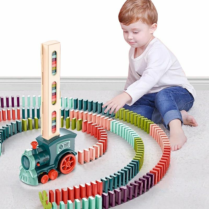 Engineering Toys |   Domino Train Set – Automatic Domino Brick Laying Train Toy With Sound & Light Building Blocks Blue