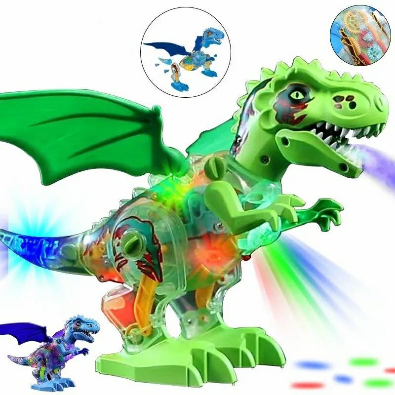 Musical Toys |   Electric Spray Dinosaur Toy – Dino Tyrannosaurus Rex Interactive, Walking, Music Sound, Light, Animal Diy Assemble Toys Building Blocks Blue