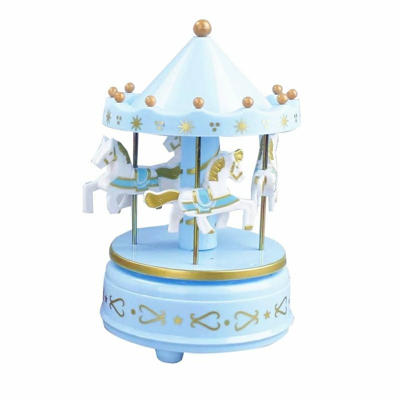 Musical Toys |   Wooden Merry-Go-Round Carousel Music Box Birthdays Gift Musical Toys Blue