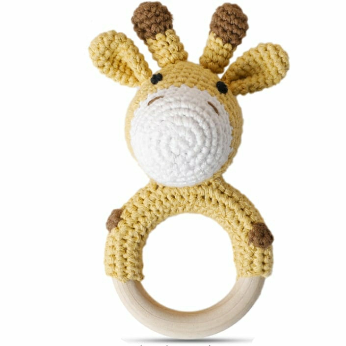 Rattle Toys |   Knitted Baby Rattle Teether Toy Safe Wooden With Bell Inside Rattle Toys Cow