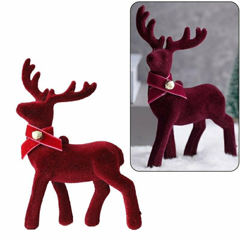 Stuffed Toys |   Christmas Plush Velvet Elk Deer – Simulation Christmas Elk, Christmas Home Decorations Stuffed Toys Burgundy