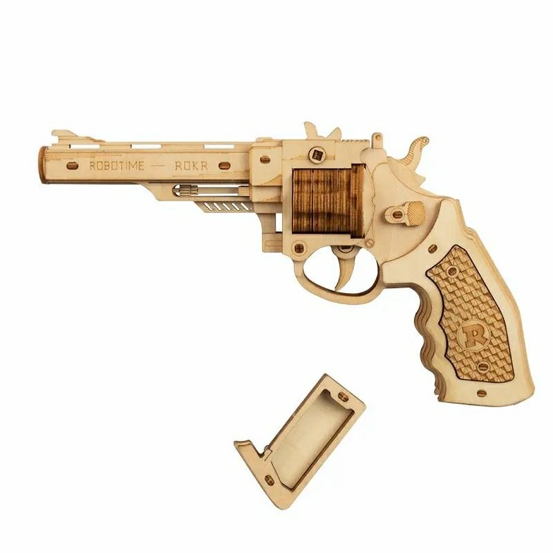 Educational Toys |   Diy Revolver Scatter With Rubber Band Bullet Wooden Model Building Block Kit Assembly Toy Building Blocks Building Blocks